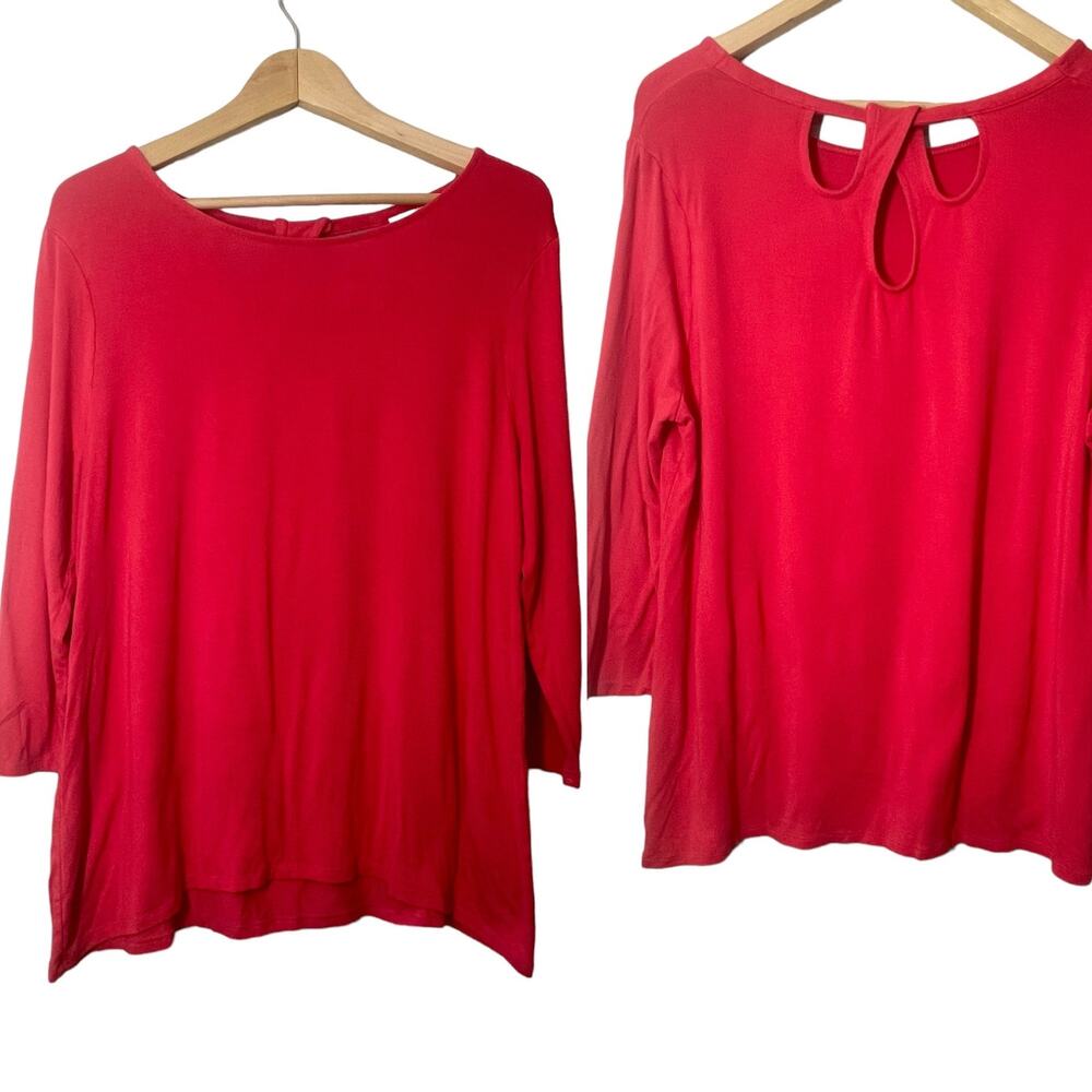Chicos 3/4 Sleeve T-Shirt Keyhole Back Sz Chico 2 = Large Pink